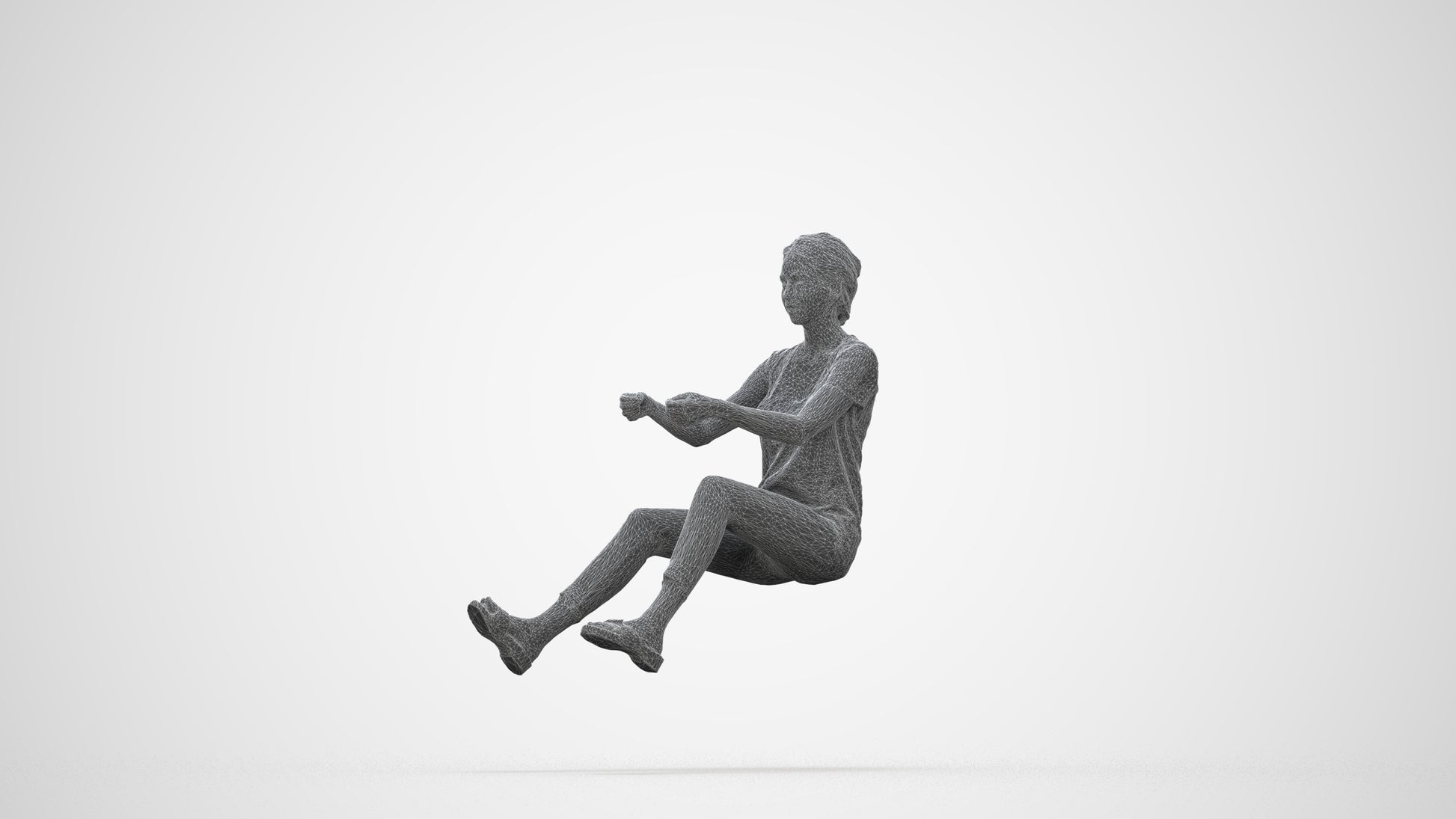 3D human model woman casual driving, photogrammetry scanned person for archviz, wireframe back view