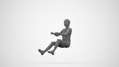 3D human model woman casual driving, photogrammetry scanned person for archviz, wireframe back view
