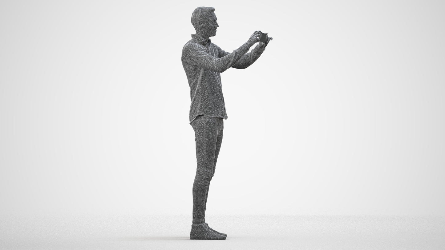 3D human model man casual standing, photogrammetry scanned person for archviz, wireframe side view