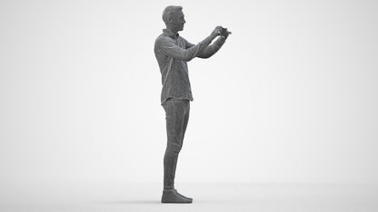3D human model man casual standing, photogrammetry scanned person for archviz, wireframe side view