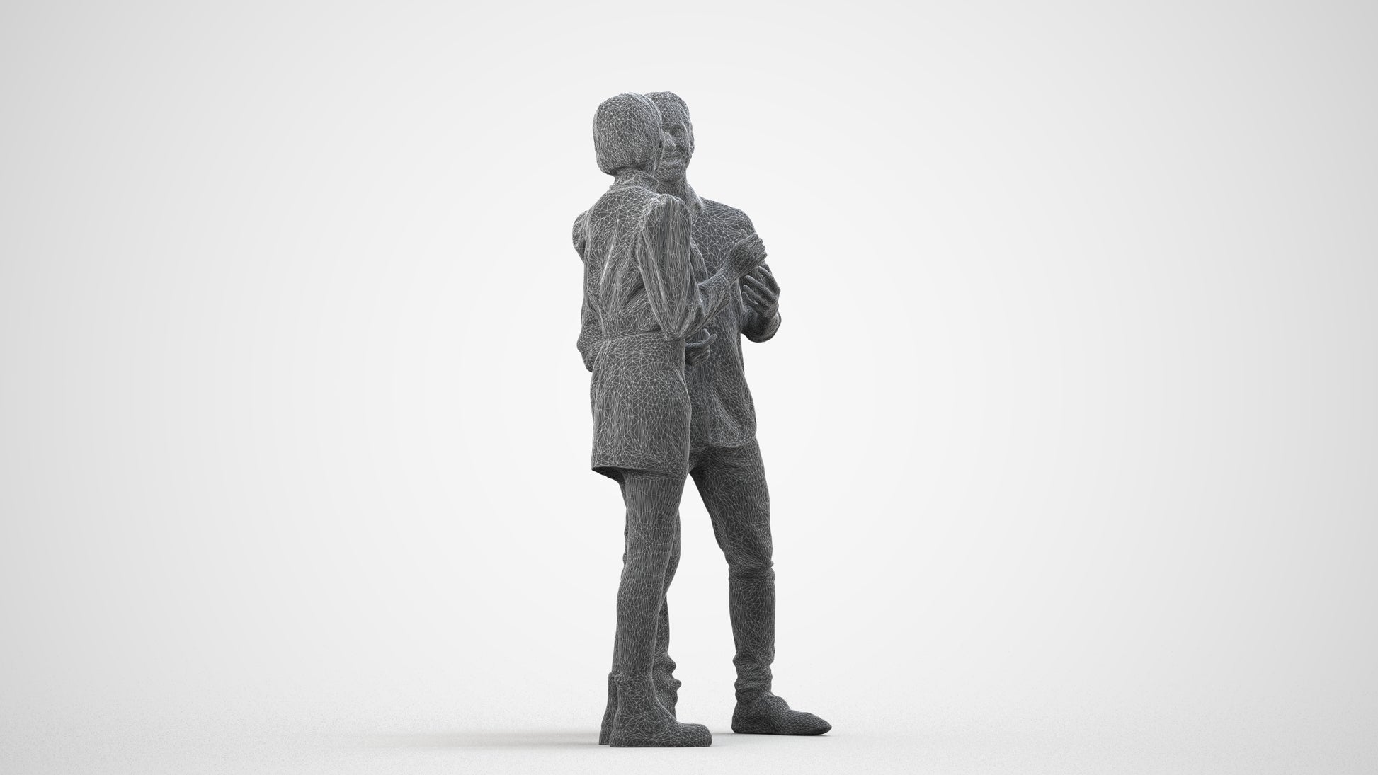 scanned 3D woman casual couple, photogrammetry people for Enscape and V-Ray, wireframe side view