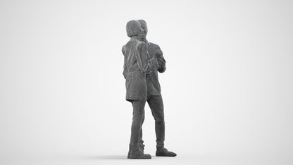scanned 3D woman casual couple, photogrammetry people for Enscape and V-Ray, wireframe side view