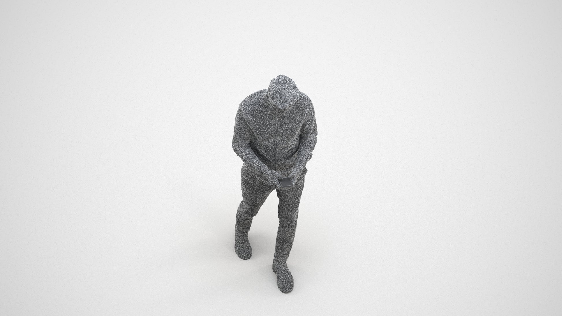 realistic 3D man casual walking, scanned archviz people for Blender and 3ds Max, wireframe three-quarter view