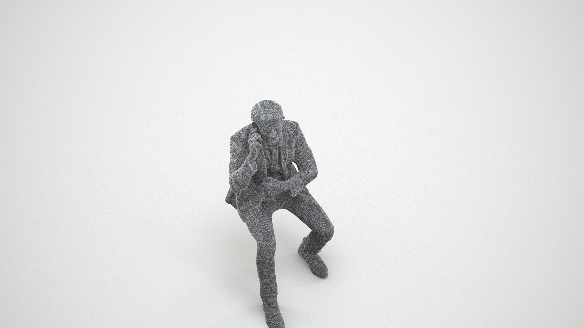 realistic 3D human man business, archviz people FBX OBJ for Blender, wireframe three-quarter view