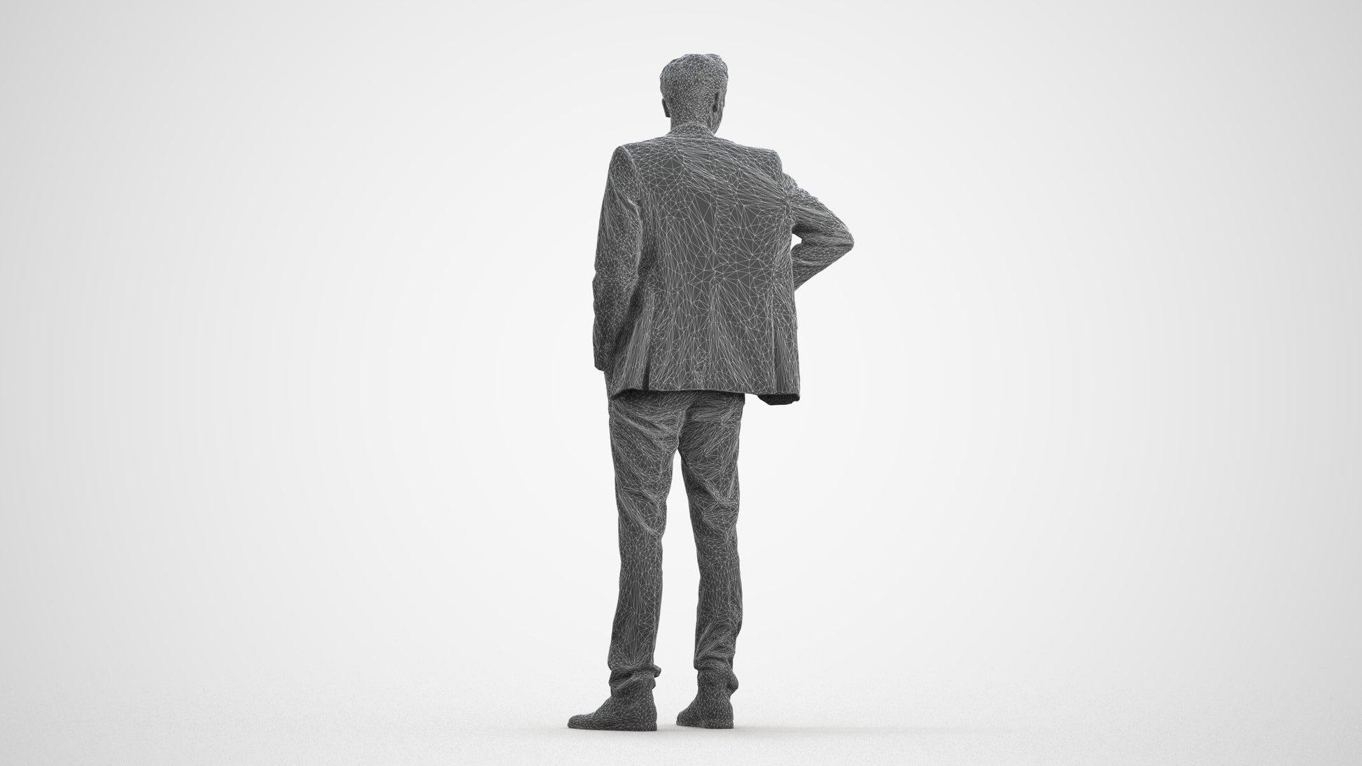 realistic 3D man business, scanned archviz people for Blender and 3ds Max, wireframe front view