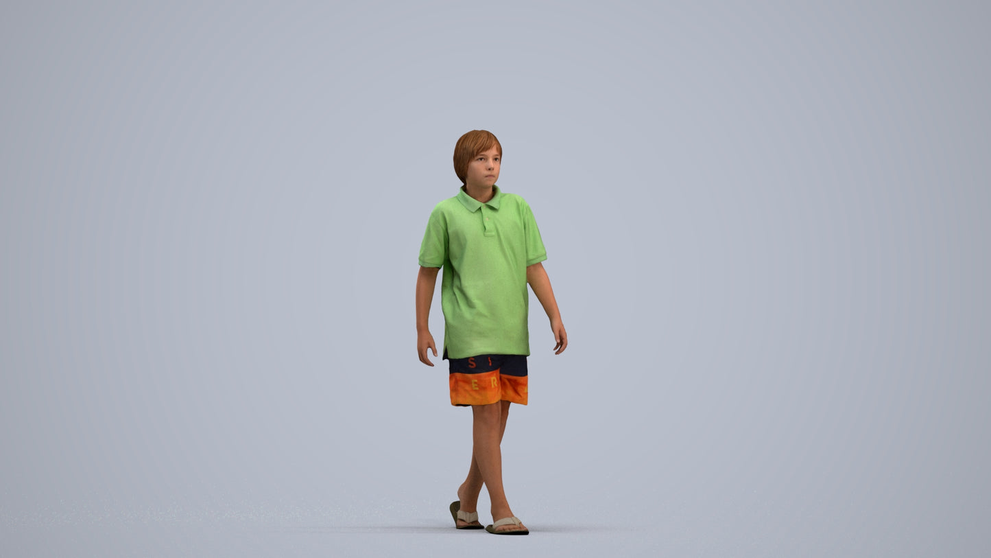 3D scanned boy kids, photorealistic archviz people for Enscape and SketchUp, standing pose render