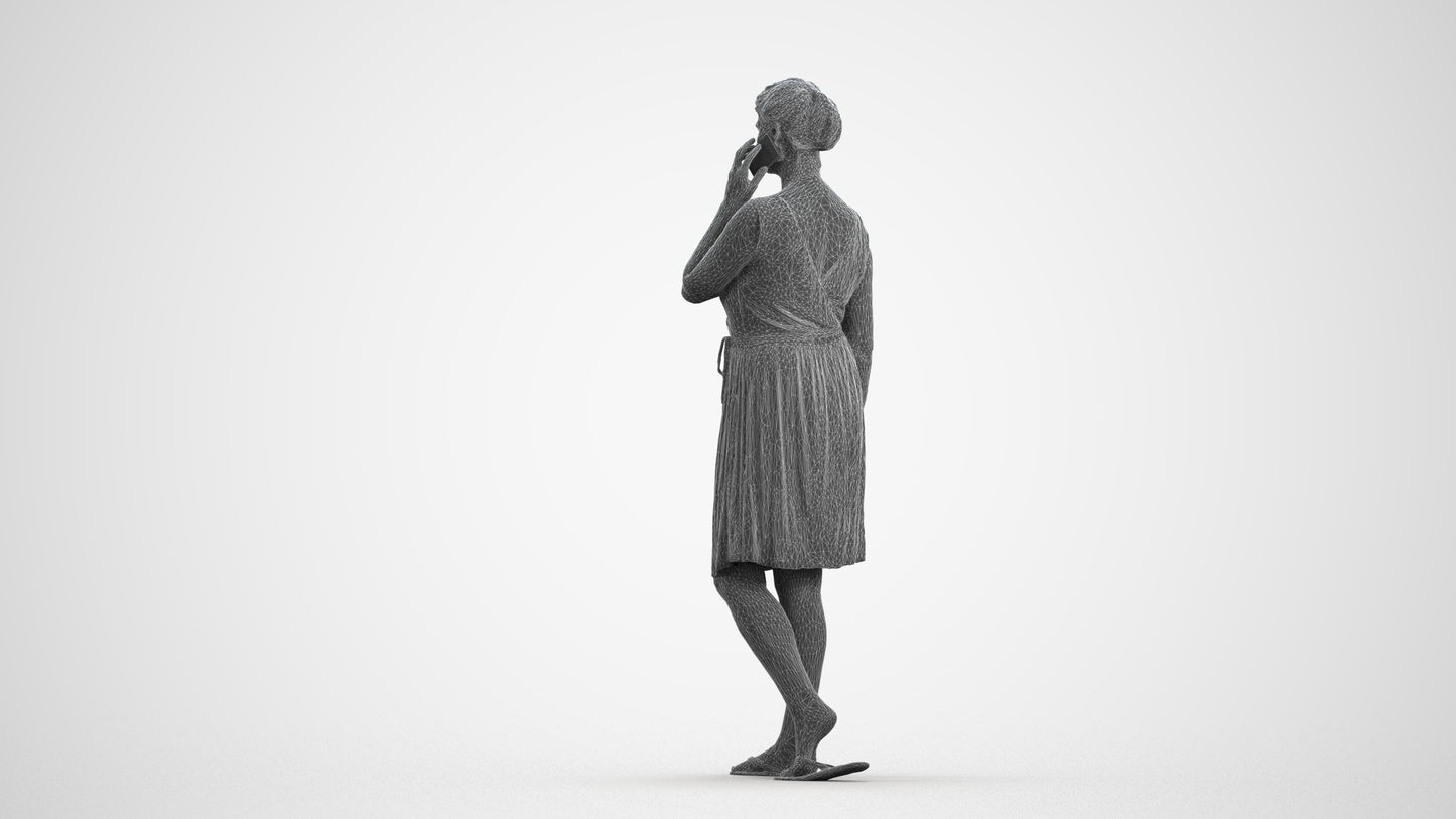realistic 3D woman casual walking, scanned archviz people for Blender and 3ds Max, wireframe front view