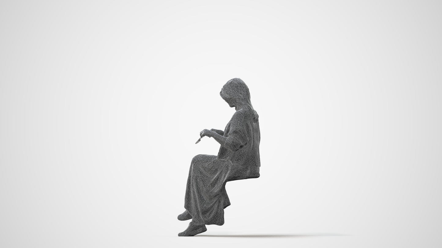 photogrammetry 3D woman casual sitting, realistic human model archviz FBX, square thumbnail
