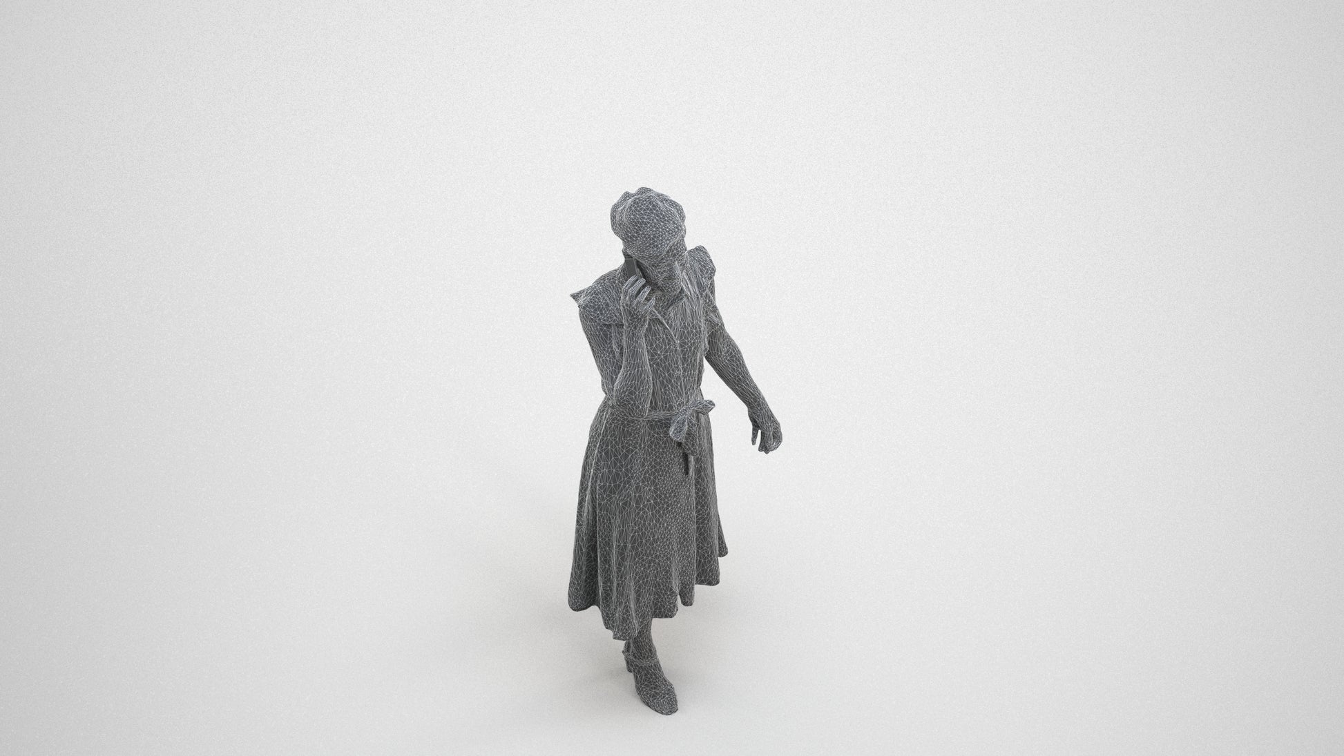 realistic 3D human woman casual walking, archviz people FBX OBJ for Blender, wireframe three-quarter view