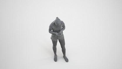 3D people model girl casual standing, scanned human for 3ds Max rendering, wireframe three-quarter view