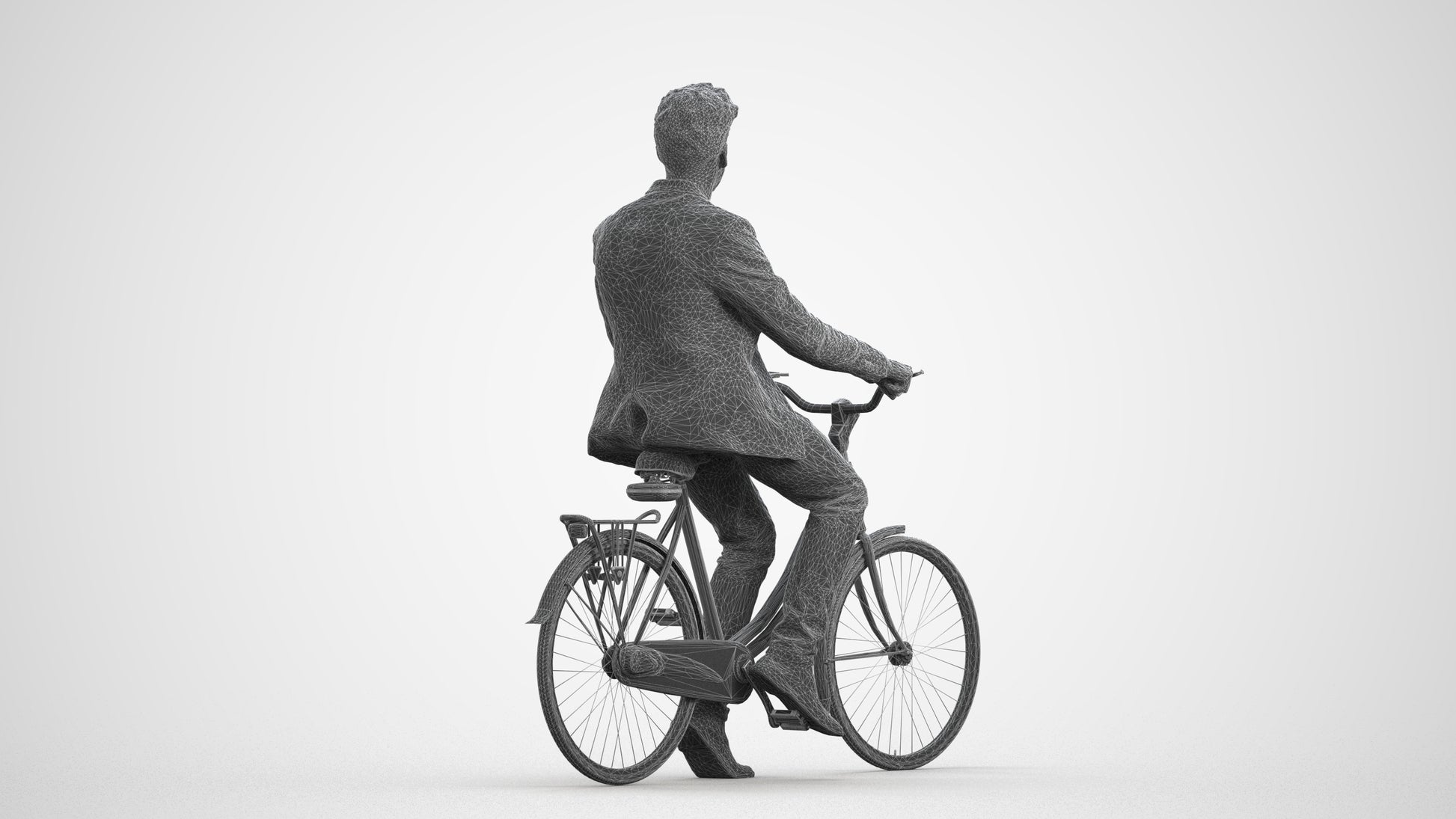 realistic 3D man casual cycling, scanned archviz people for Blender and 3ds Max, wireframe front view