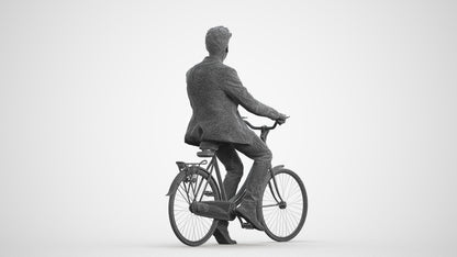 realistic 3D man casual cycling, scanned archviz people for Blender and 3ds Max, wireframe front view