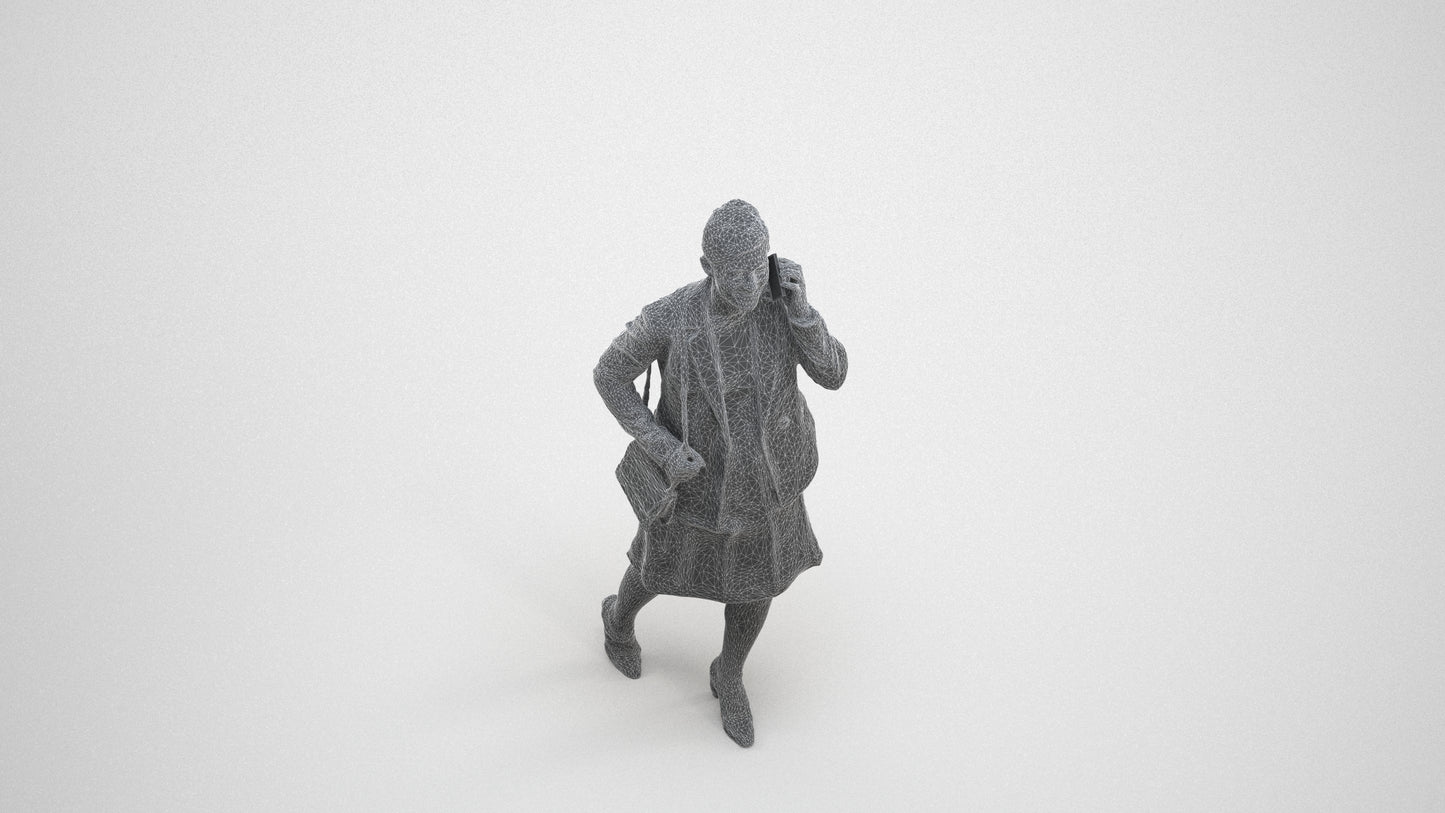 photogrammetry 3D woman business, realistic human model archviz FBX, wireframe three-quarter view