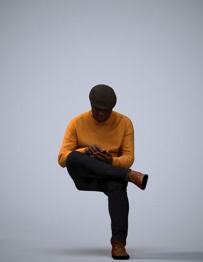 realistic 3D human man casual sitting, archviz people FBX OBJ for Blender