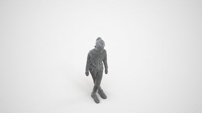 realistic 3D human girl sport kids, archviz people FBX OBJ for Blender, wireframe three-quarter view