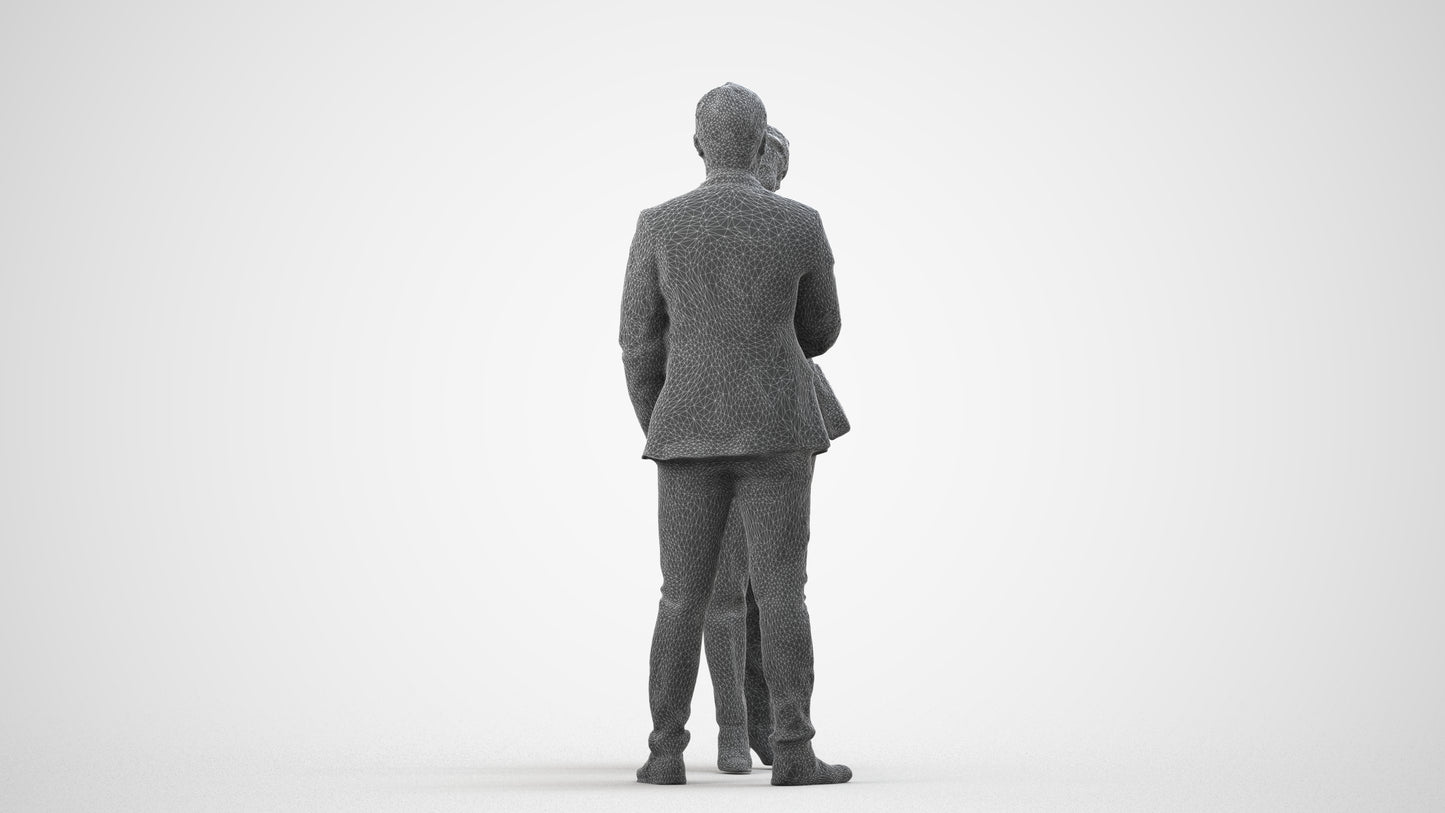 3D human model woman casual business, photogrammetry scanned person for archviz, wireframe side view