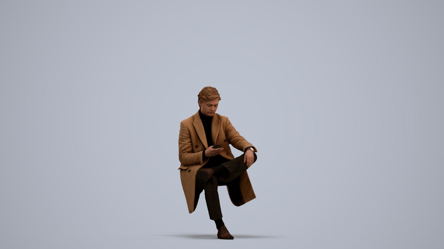3D people model man business sitting, scanned human for 3ds Max rendering, standing pose render