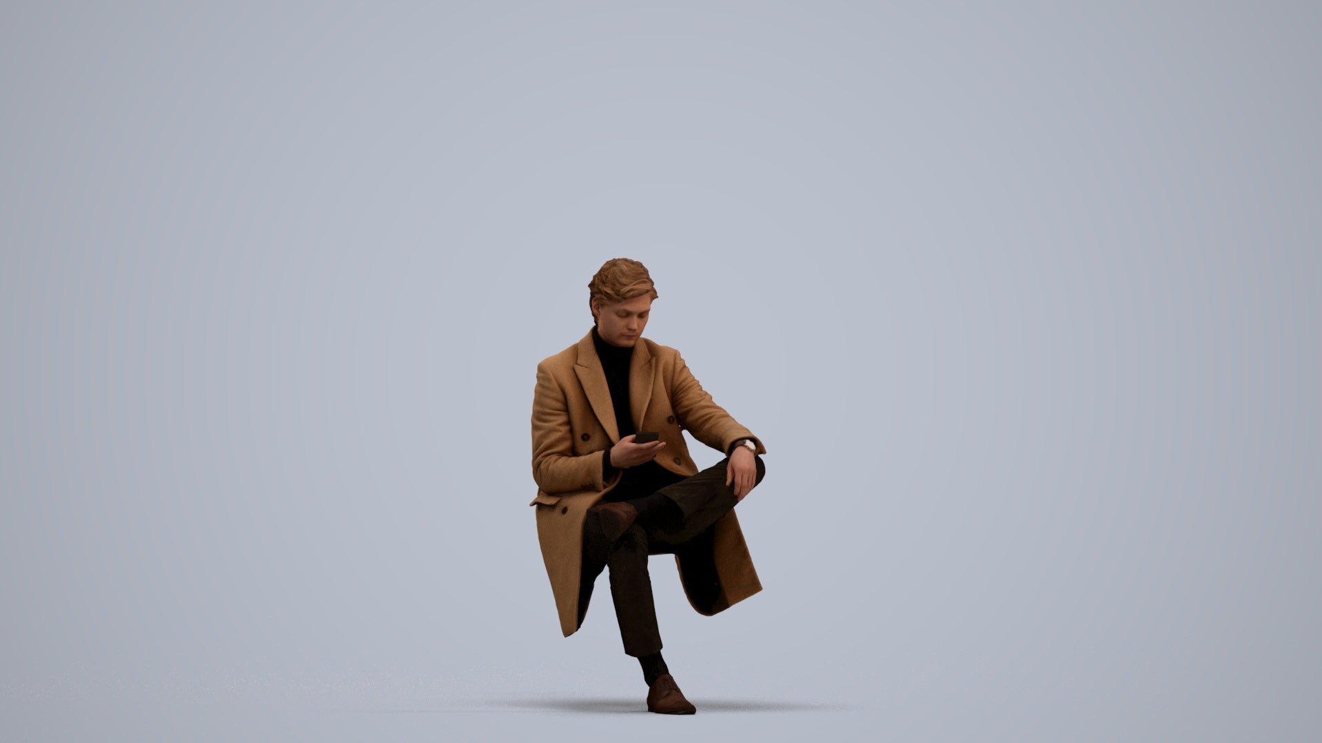 3D people model man business sitting, scanned human for 3ds Max rendering, standing pose render