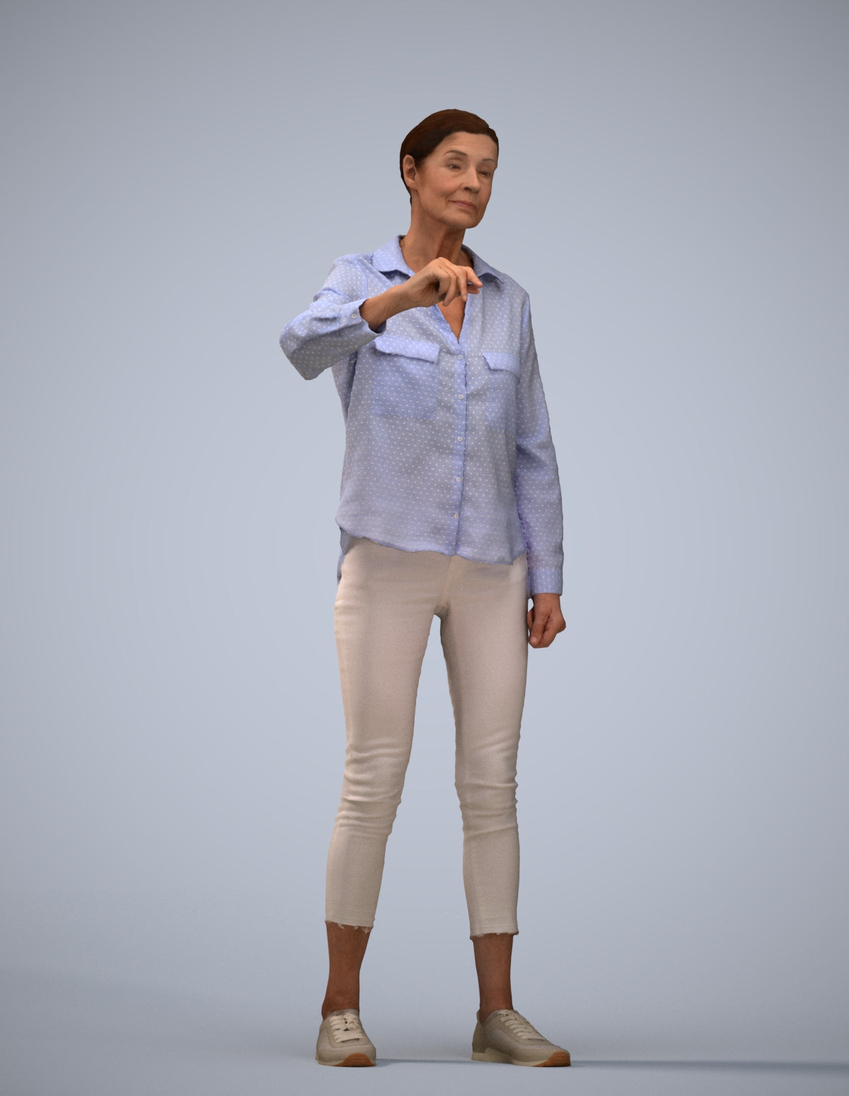 3D scanned senior woman standing casual, photorealistic archviz people for Enscape and SketchUp