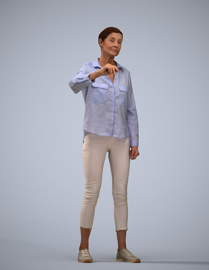 3D scanned senior woman standing casual, photorealistic archviz people for Enscape and SketchUp