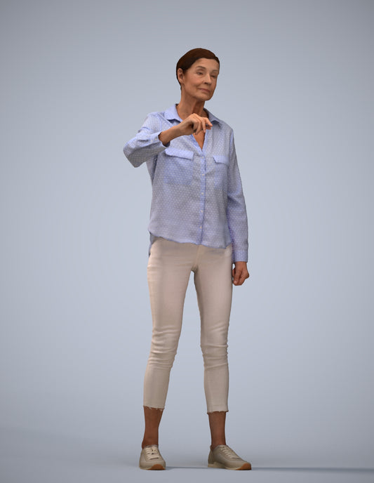 3D scanned senior woman standing casual, photorealistic archviz people for Enscape and SketchUp