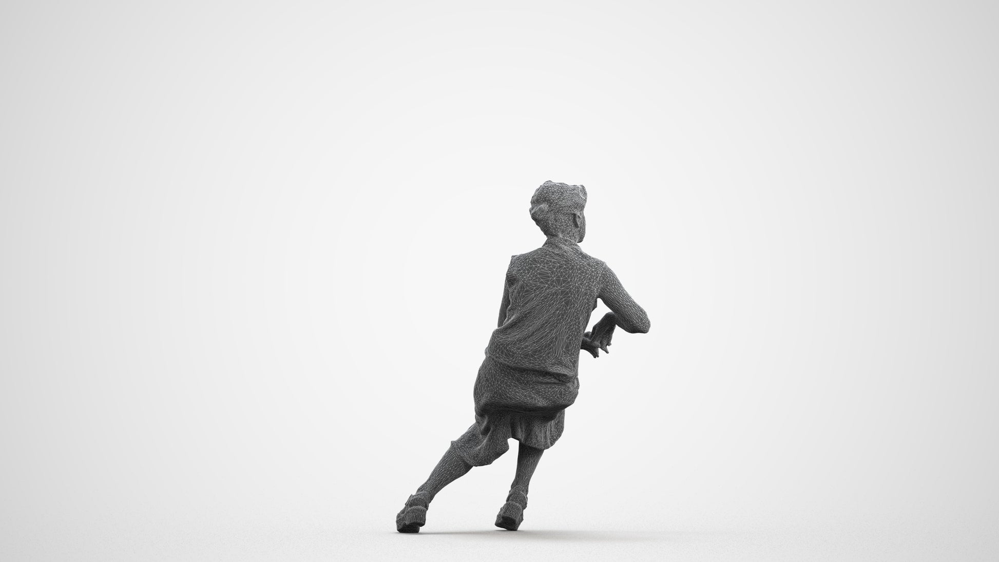 3D scanned woman sitting casual, photorealistic archviz people for Enscape and SketchUp, wireframe front view