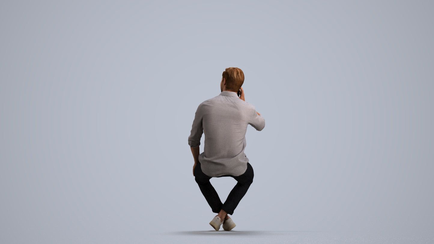 realistic 3D people man casual sitting, render-ready for V-Ray and Corona, FBX OBJ, front view render