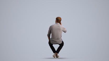 realistic 3D people man casual sitting, render-ready for V-Ray and Corona, FBX OBJ, front view render