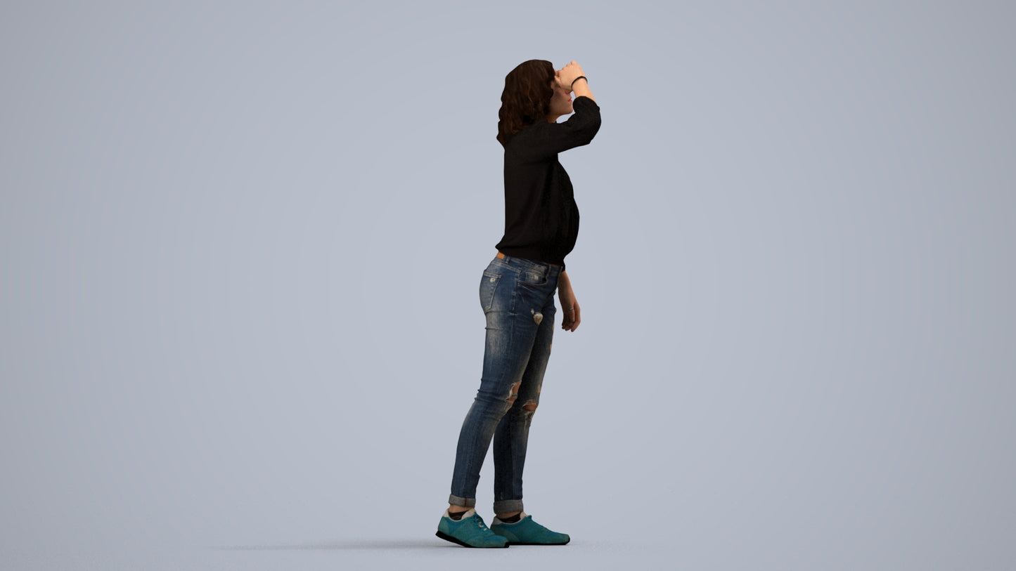 realistic 3D woman casual walking, scanned archviz people for Blender and 3ds Max, side view render