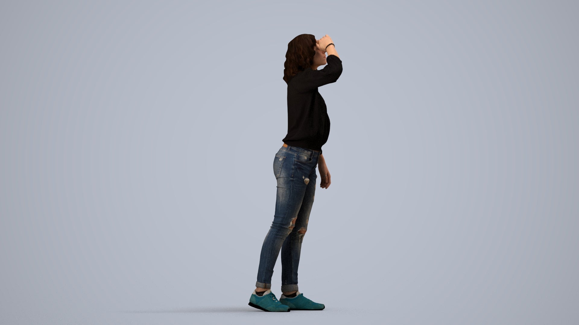 realistic 3D woman casual walking, scanned archviz people for Blender and 3ds Max, side view render