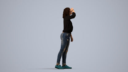 realistic 3D woman casual walking, scanned archviz people for Blender and 3ds Max, side view render