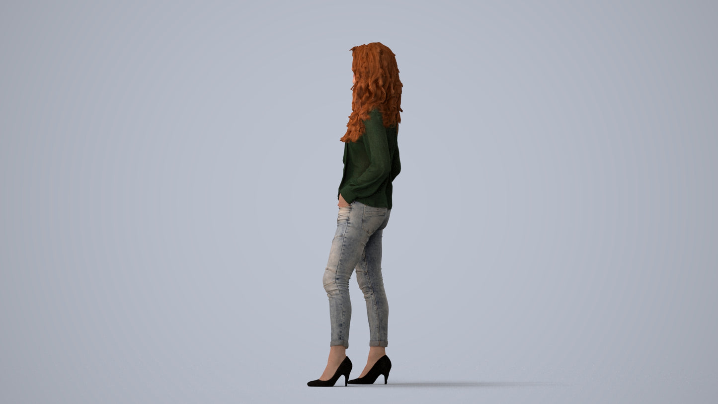 realistic 3D people woman casual standing, render-ready for V-Ray and Corona, FBX OBJ, three-quarter view render