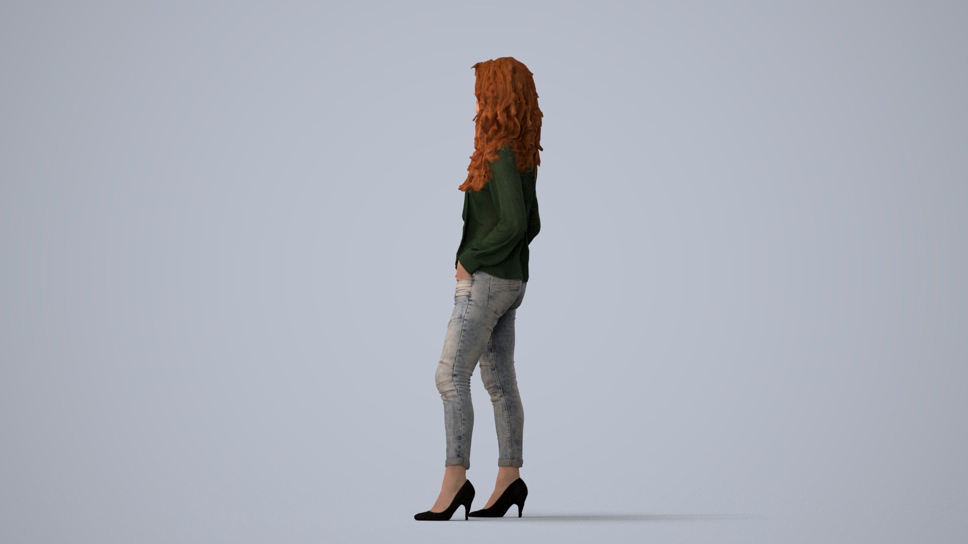 realistic 3D people woman casual standing, render-ready for V-Ray and Corona, FBX OBJ, three-quarter view render