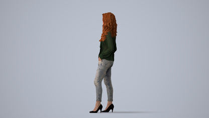 realistic 3D people woman casual standing, render-ready for V-Ray and Corona, FBX OBJ, three-quarter view render