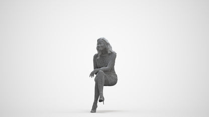 realistic 3D human woman casual sitting, archviz people FBX OBJ for Blender, three-quarter front view render