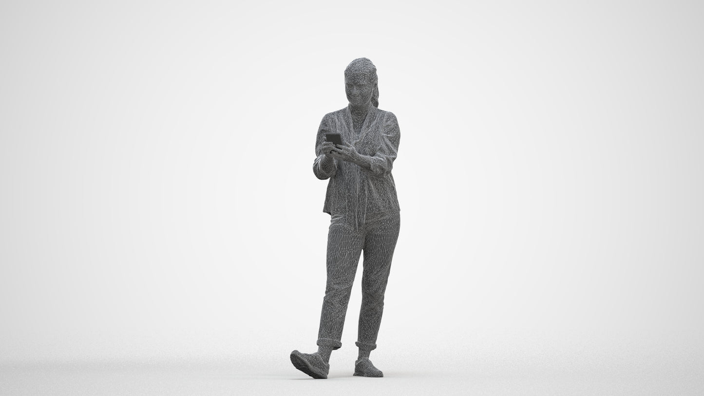 3D people model woman casual standing, scanned human for 3ds Max rendering, three-quarter front view render