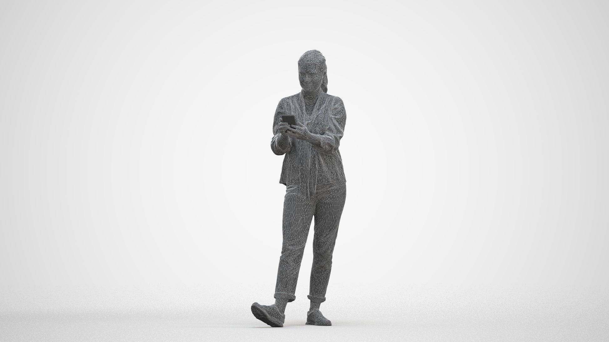 3D people model woman casual standing, scanned human for 3ds Max rendering, three-quarter front view render