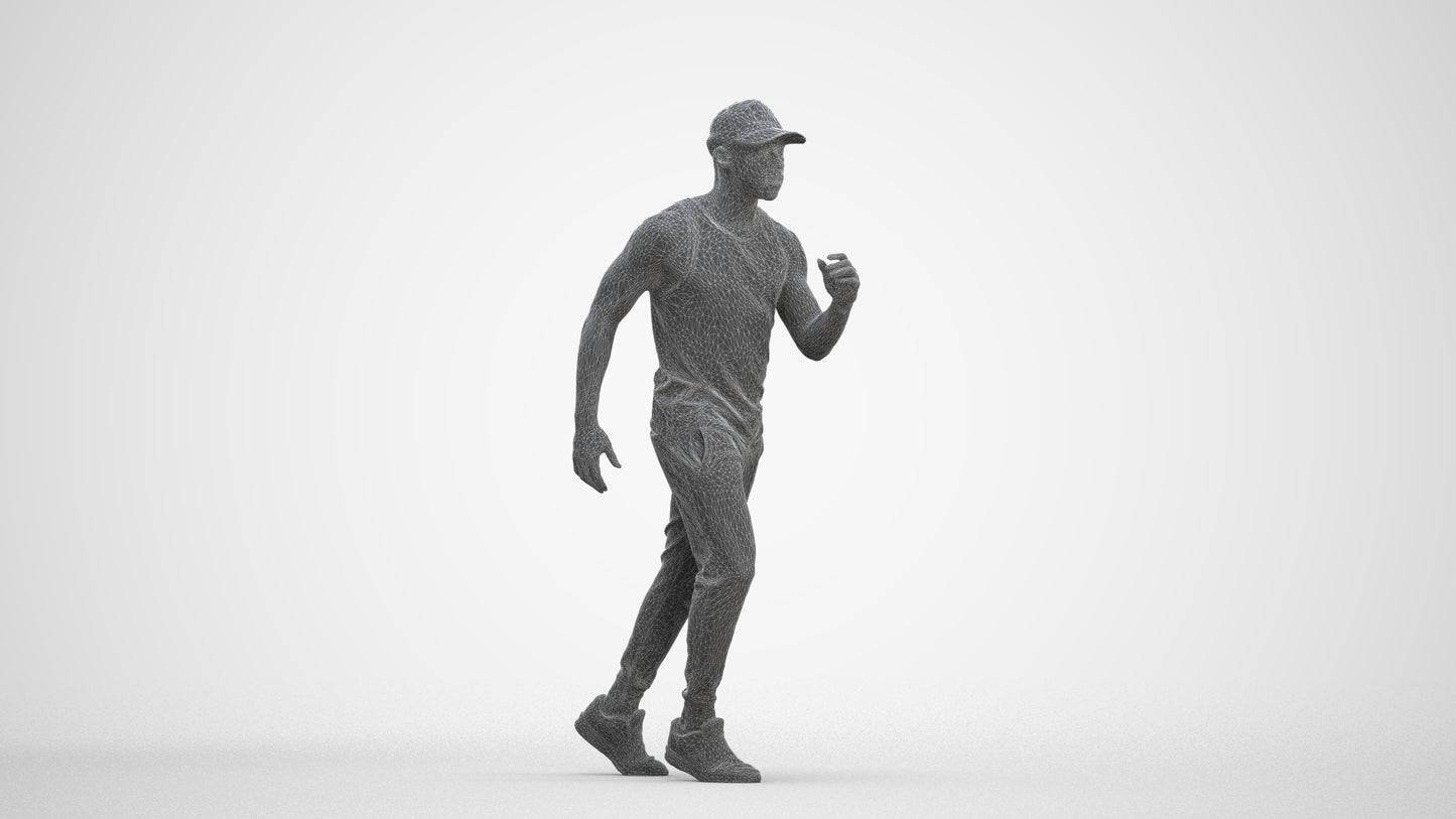 photogrammetry 3D man casual walking, realistic human model archviz FBX, three-quarter front view render