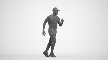 photogrammetry 3D man casual walking, realistic human model archviz FBX, three-quarter front view render