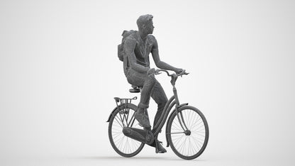 3D people model man casual cycling, scanned human for 3ds Max rendering, wireframe side view