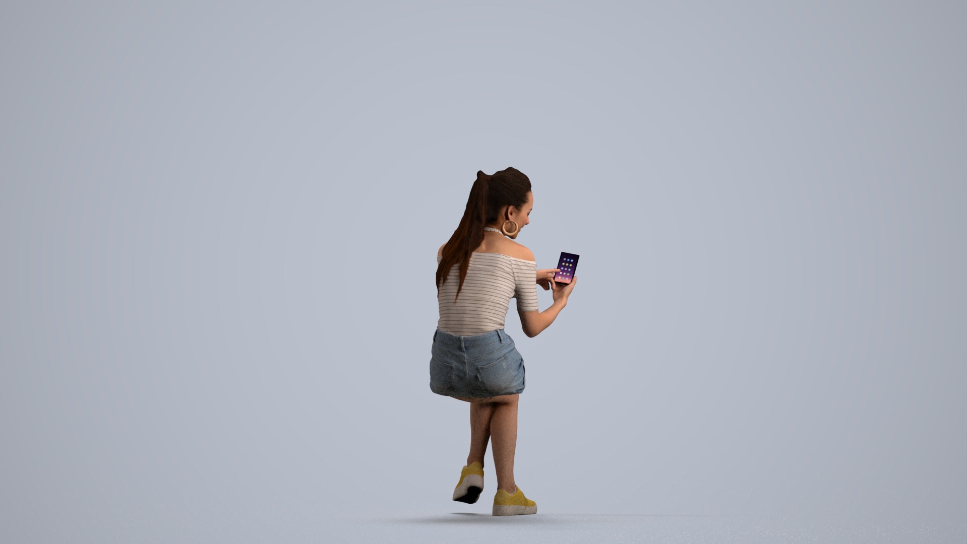realistic 3D woman casual sitting, scanned archviz people for Blender and 3ds Max, front view render