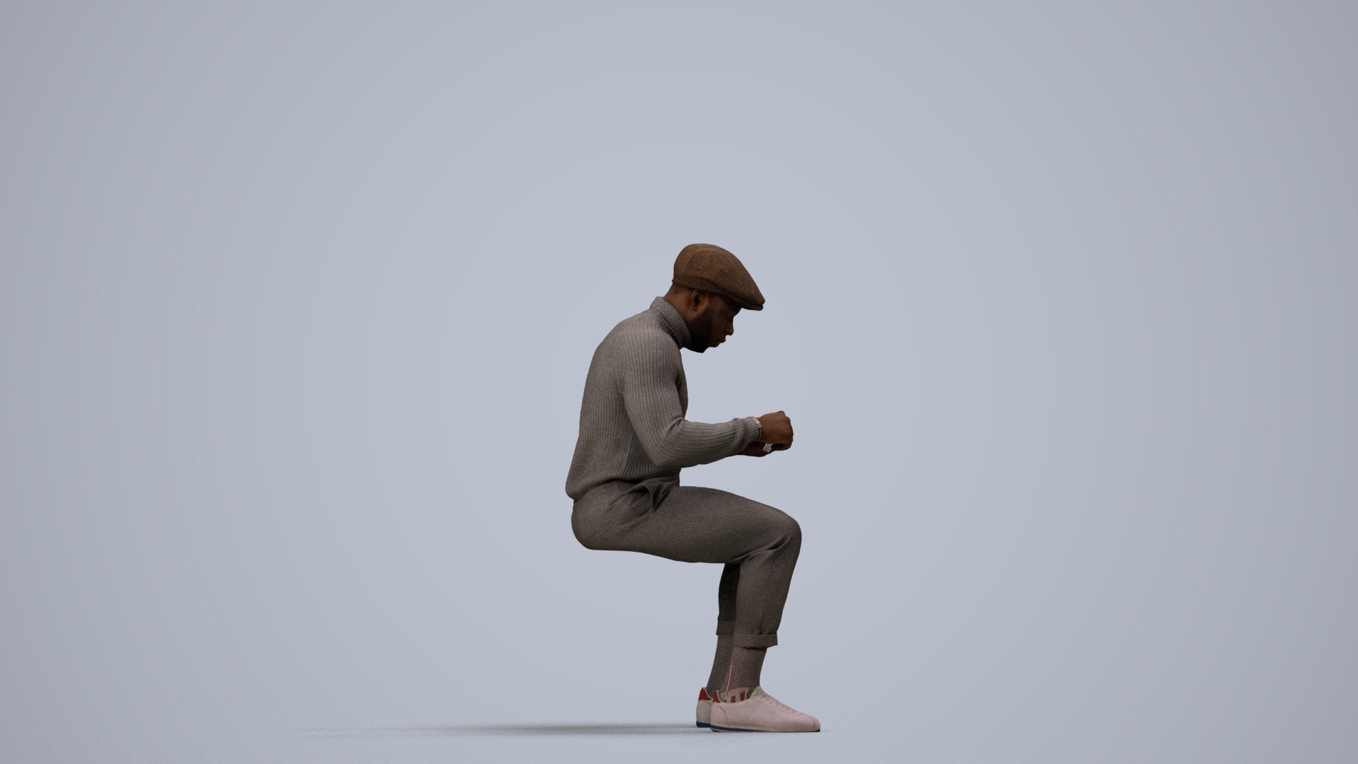 realistic 3D man casual sitting, scanned archviz people for Blender and 3ds Max, side view render