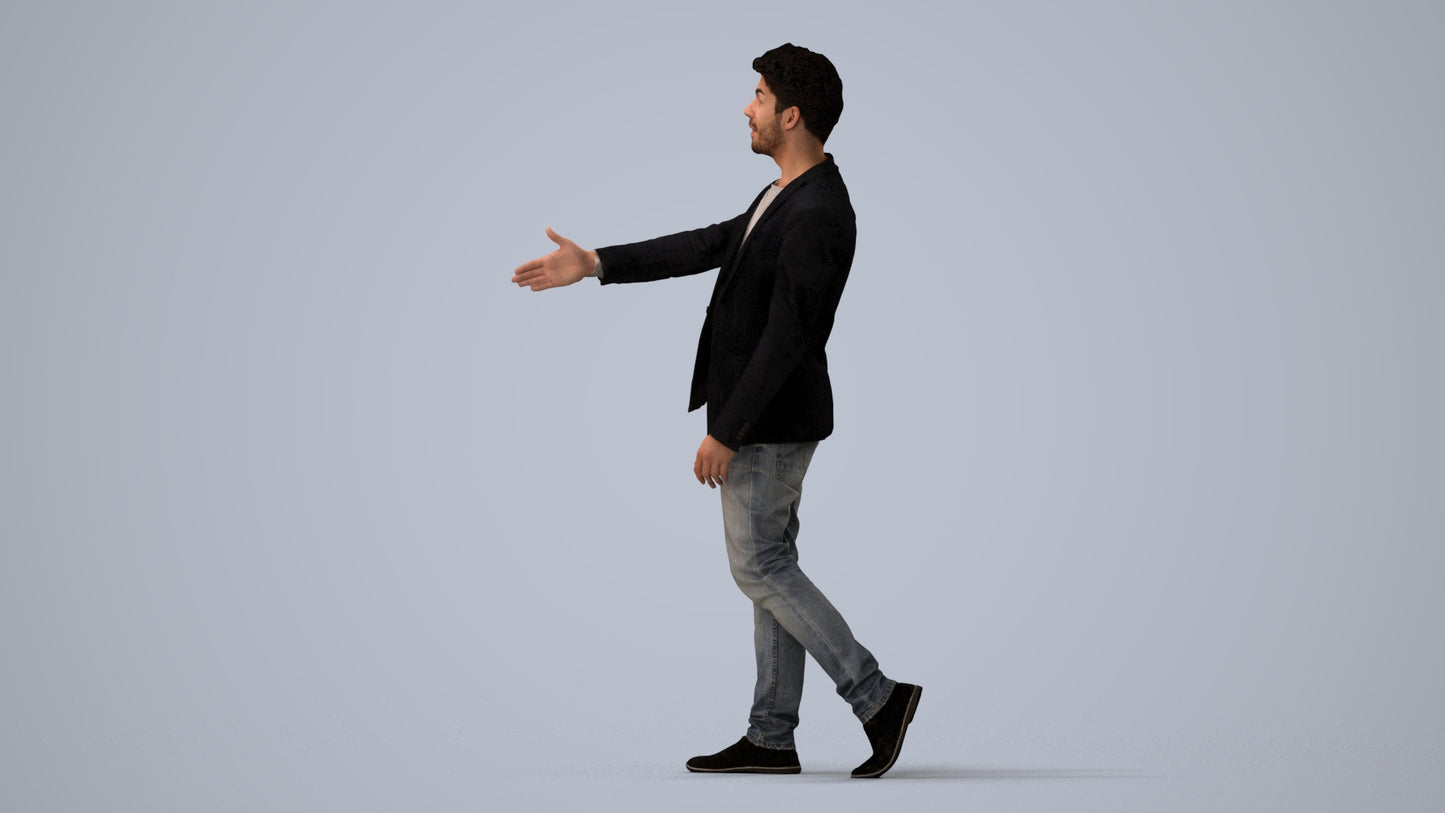 realistic 3D man casual business, scanned archviz people for Blender and 3ds Max, three-quarter view render