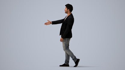 realistic 3D man casual business, scanned archviz people for Blender and 3ds Max, three-quarter view render
