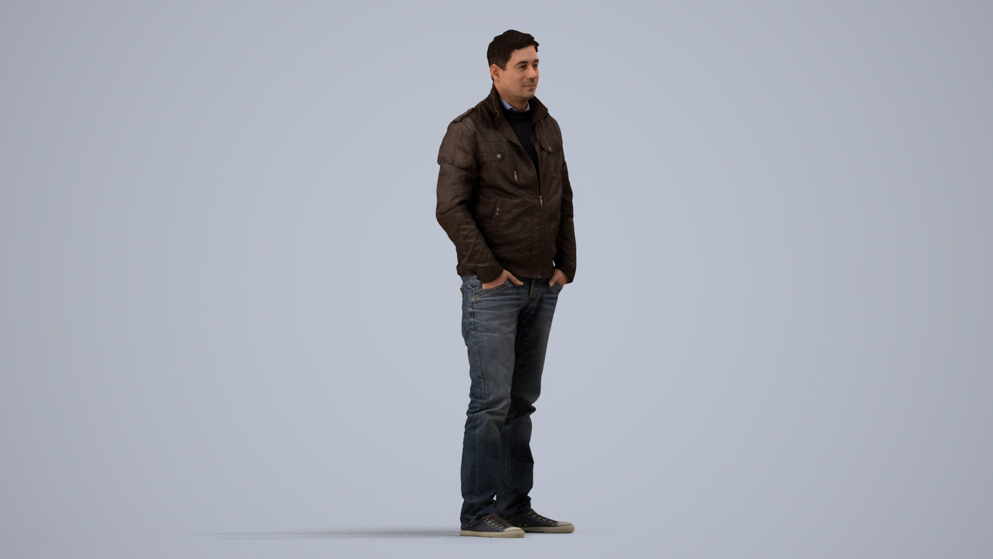3D people model man casual standing, scanned human for 3ds Max rendering, side view render