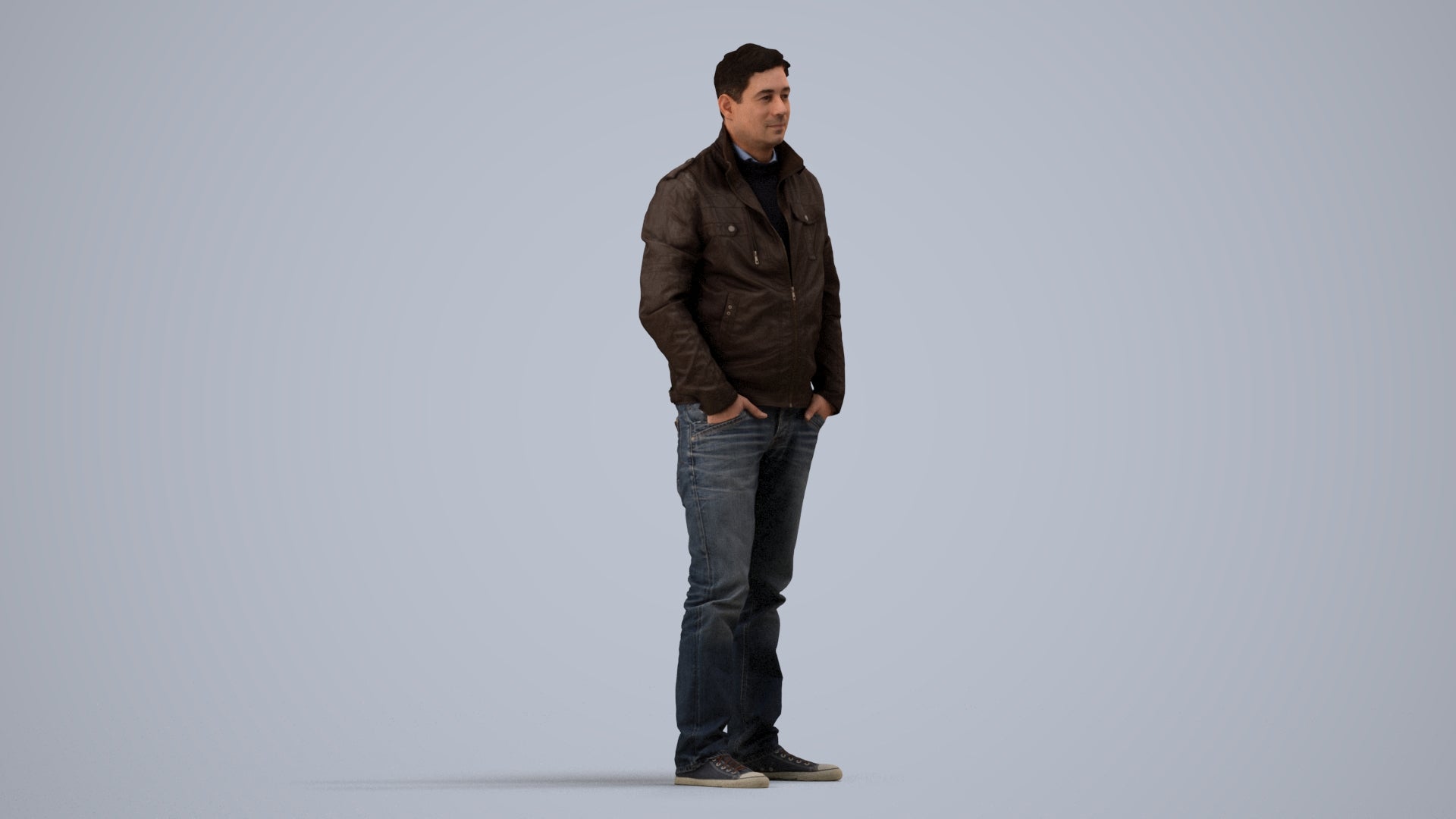 3D people model man casual standing, scanned human for 3ds Max rendering, side view render