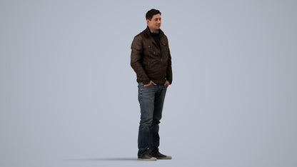 3D people model man casual standing, scanned human for 3ds Max rendering, side view render