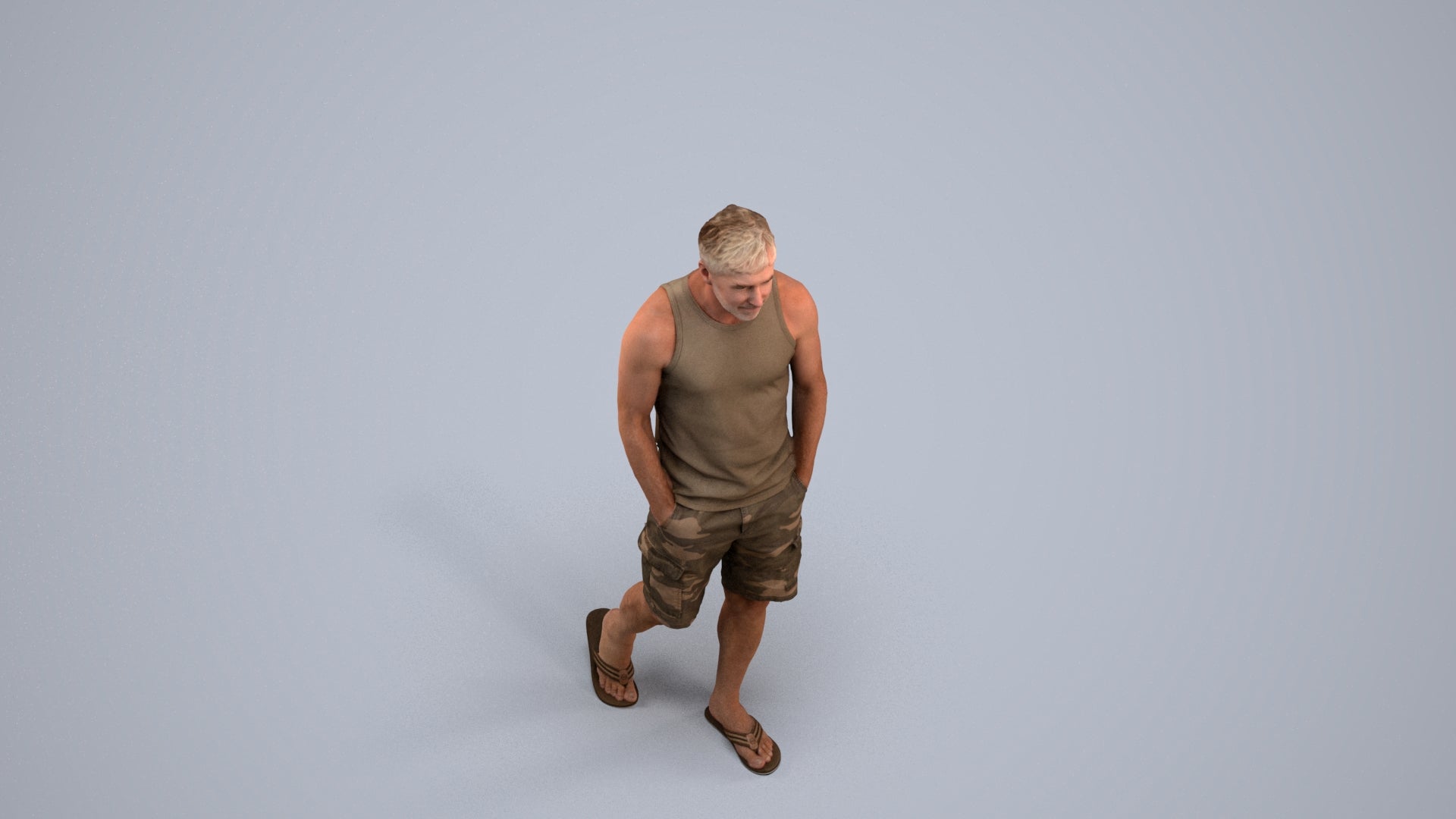 3D human model man casual walking, photogrammetry scanned person for archviz, back view render