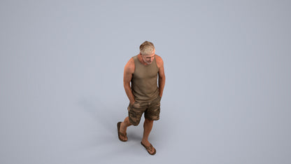 3D human model man casual walking, photogrammetry scanned person for archviz, back view render