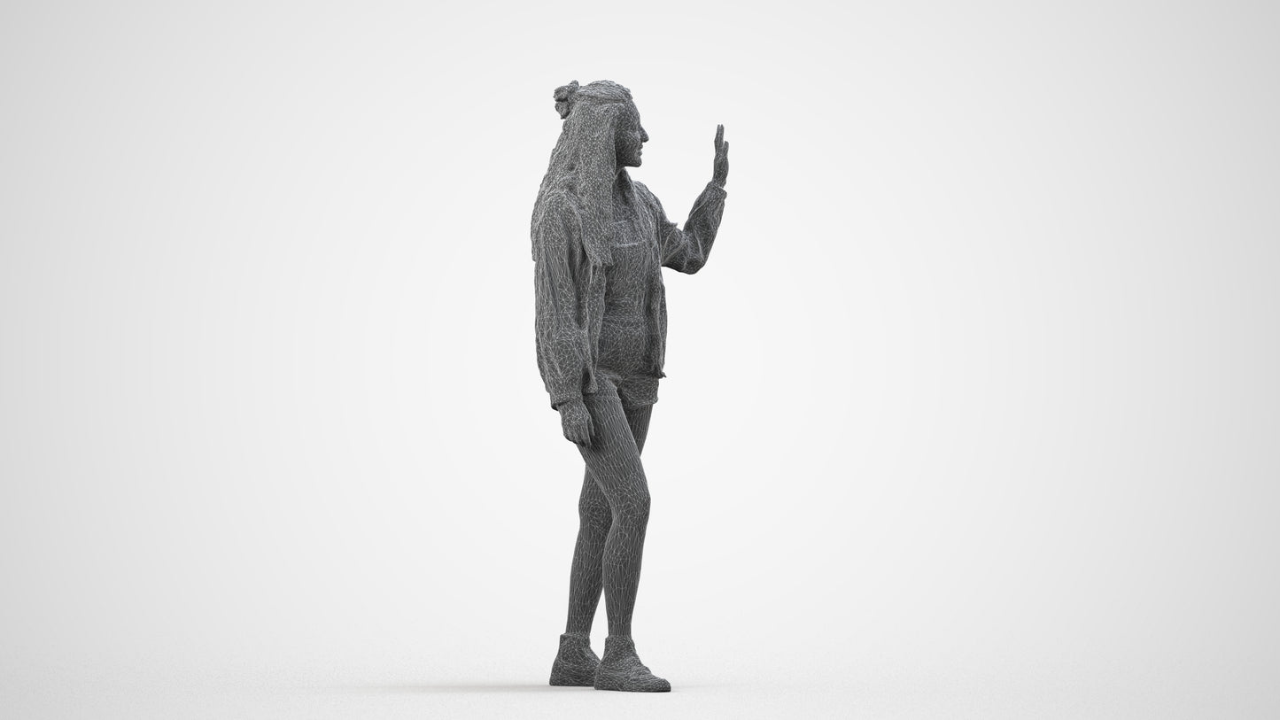 realistic 3D people woman casual walking, render-ready for V-Ray and Corona, FBX OBJ, wireframe side view